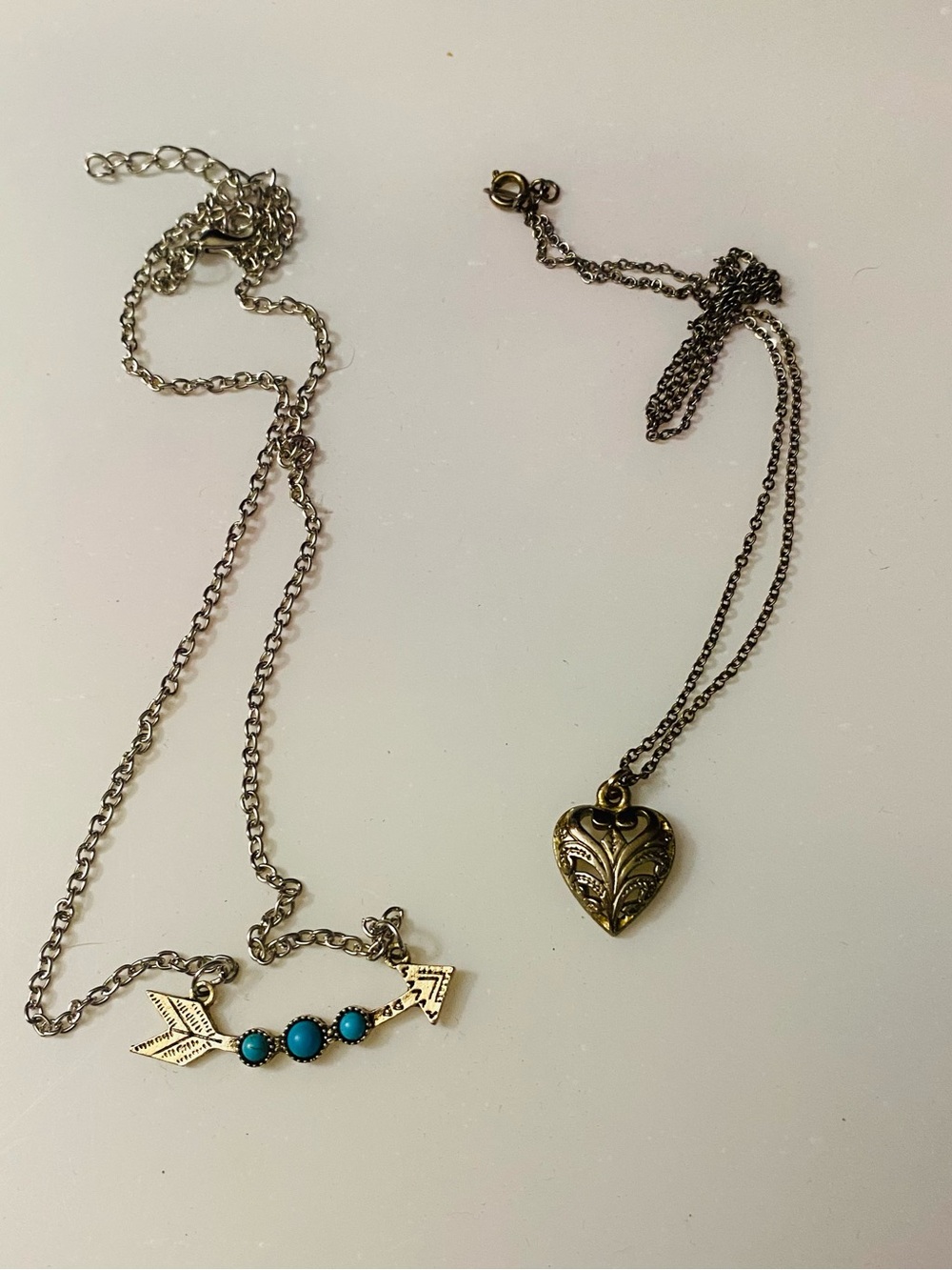 Turquoise Arrow Pendant Necklace & Silver-Tone Locket Women Jewelry